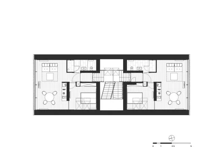 projection of the 2nd floor of the first building