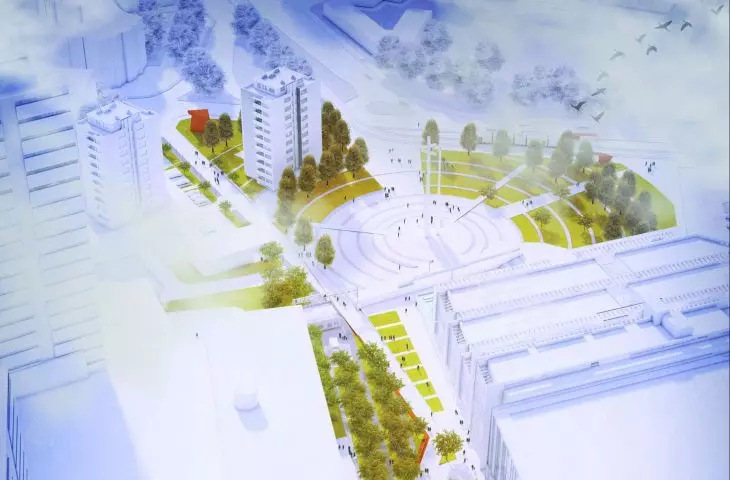 a representative promenade overgrown with apple orchards is to run through the shipyard area