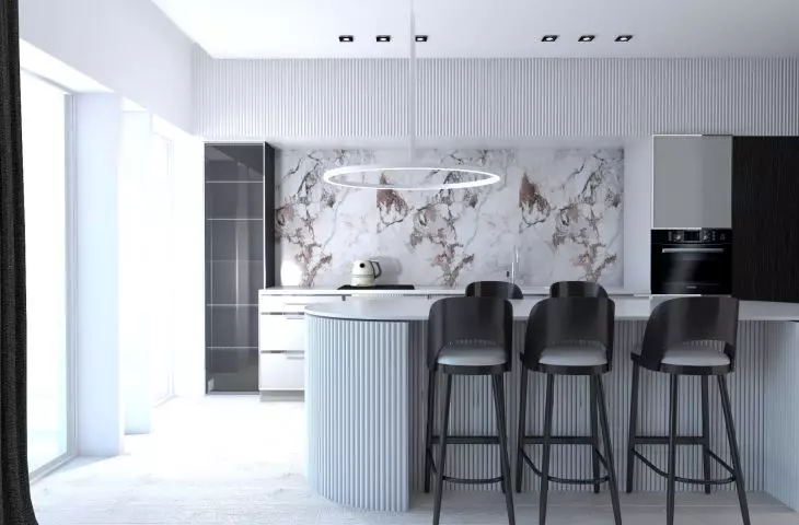 Fluted island in the kitchen