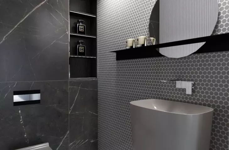 Geometric accents on the bathroom wall
