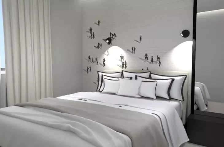 Bedroom with decorative wallpaper