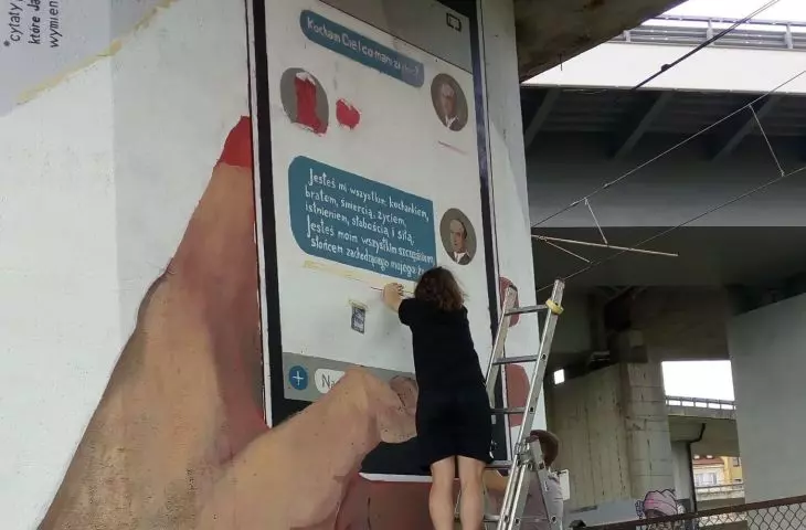 Working on the first mural dedicated to Iwaszkiewicz and Bleszynski 