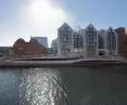 Rotating footbridge in folded position against the background of Granary Island