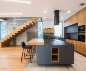 the interior is dominated by wood