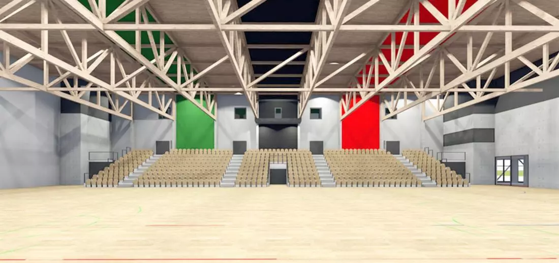 Wnętrze hali sportowej AGH, ARP Manecki, Kraków