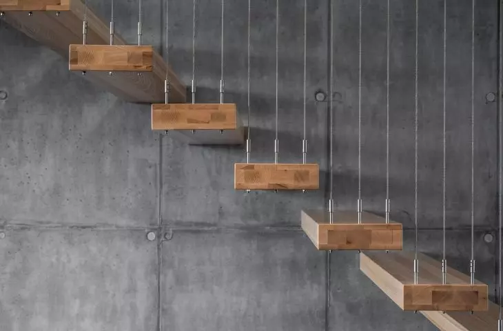 Suspended wooden staircase