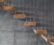 Suspended wooden staircase