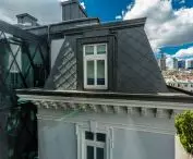 mansard roof of the building