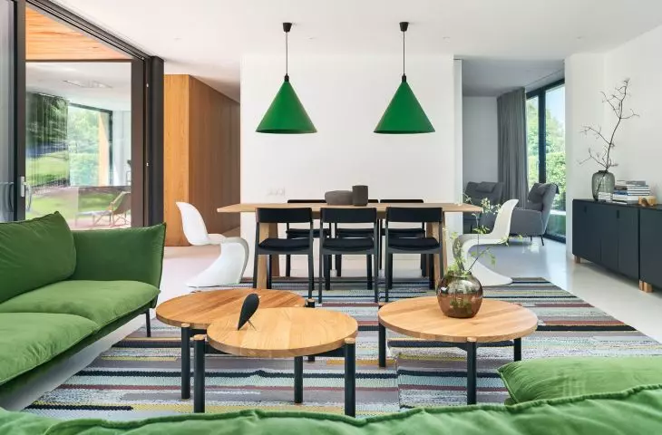 Living room with green accents