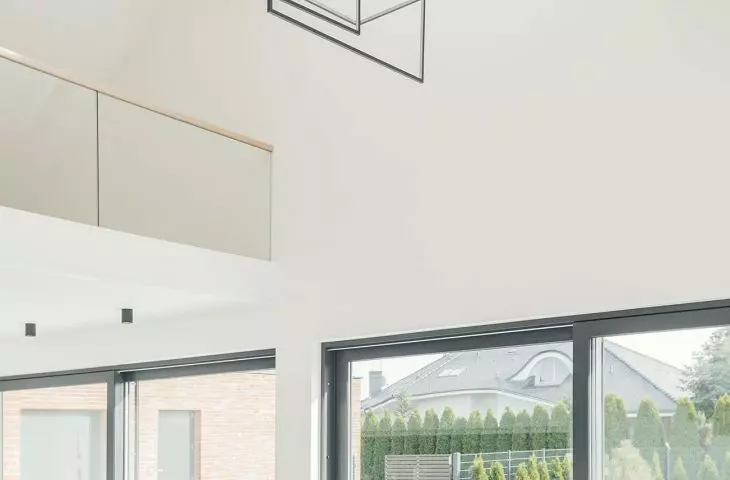 living room with mezzanine