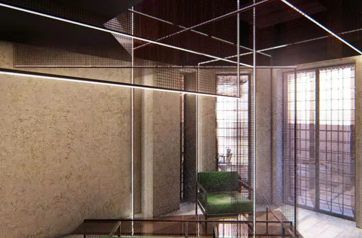 Grille 2D - projektowane wnętrze, światło i meble
