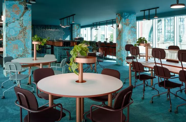 Common space tables with plant holders