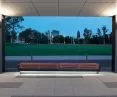 Modern Line: illuminated bench of polished architectural concrete with wooden seat - special project