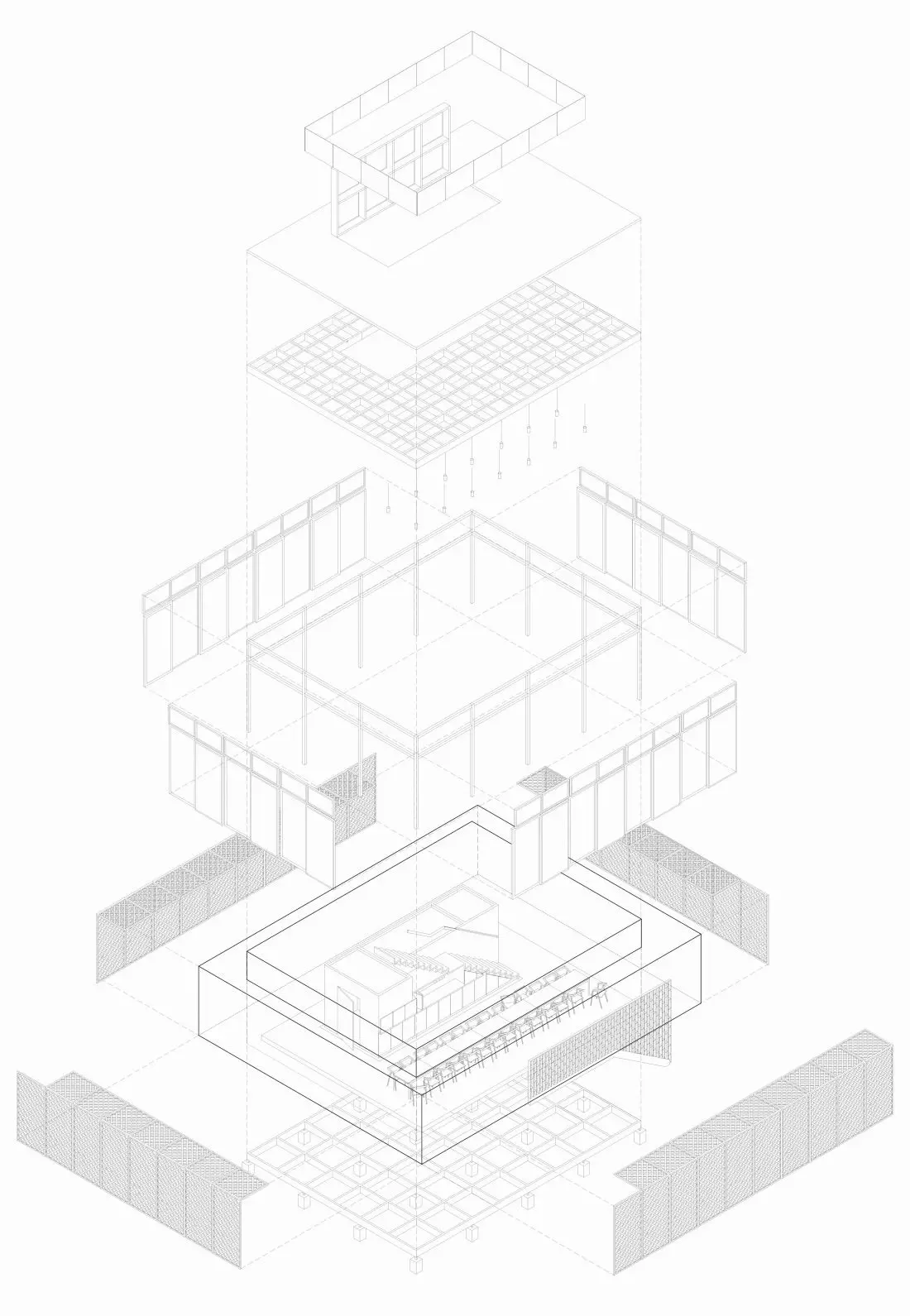 Aksonometria projektu sali
degustacyjnej