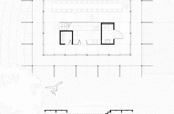 Wine tasting room design, plan and cross-section