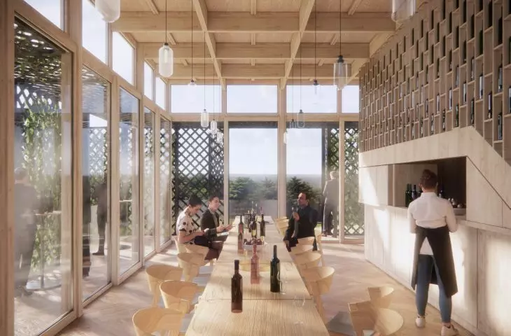 Inside the room, the center is a table