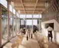 Inside the room, the center is a table