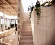 Design of wine tasting room, stairs to terrace