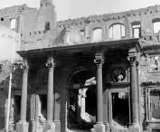 The damaged front elevation of the palace, 1954.