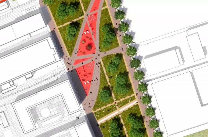 Design of new public spaces in Lodz, projection of the square