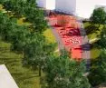 The design incorporates lots of greenery and color accents