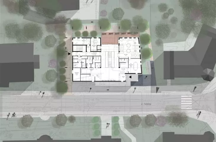 Project of the library in Krynica-Zdrój, first floor plan