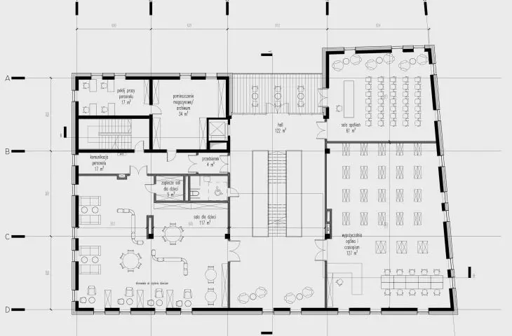 Projekt biblioteki w Krynicy-Zdroju, rzut 1. piętra