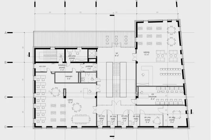 Projekt biblioteki w Krynicy-Zdroju, rzut 2. piętra