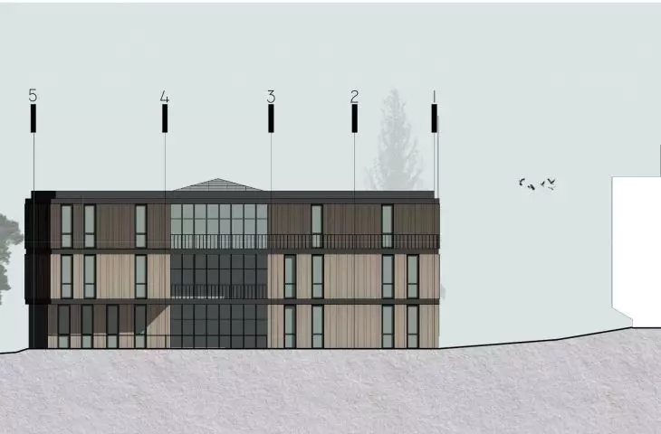 Projekt biblioteki w Krynicy-Zdroju, elewacja południowa