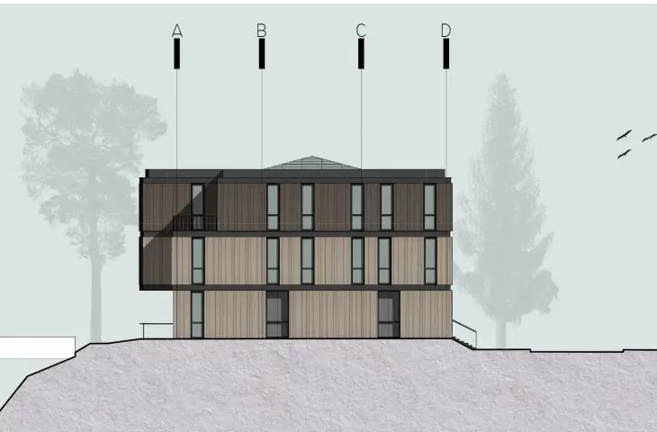 Library project in Krynica-Zdroj, east elevation