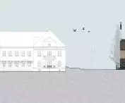 Projekt biblioteki w Krynicy-Zdroju, elewacja zachodnia