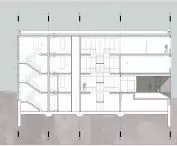 Projekt biblioteki w Krynicy-Zdroju, przekrój AA