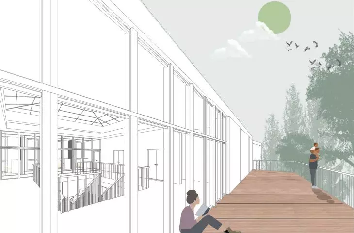 Projekt biblioteki w Krynicy-Zdroju, widok tarasu