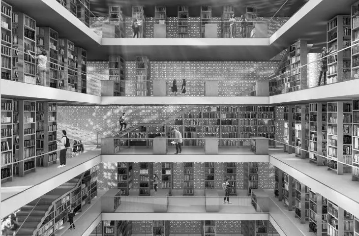 Cognitarium, wizualizacja wnętrza biblioteki