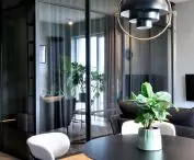 curtained glass walls of the bedroom
