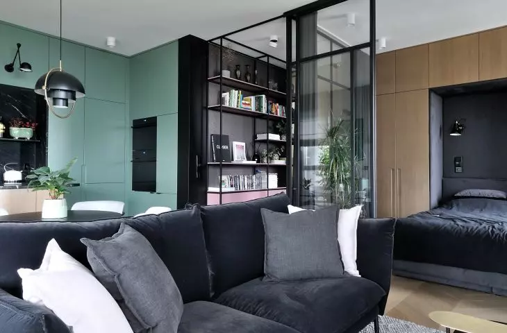 black elements in the interior of the apartment