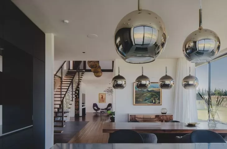 Living room interior, distinctive lamps