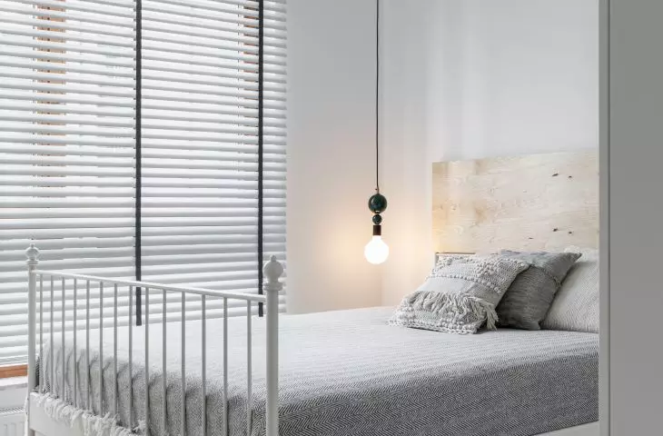 Bright bedroom with retro bed
