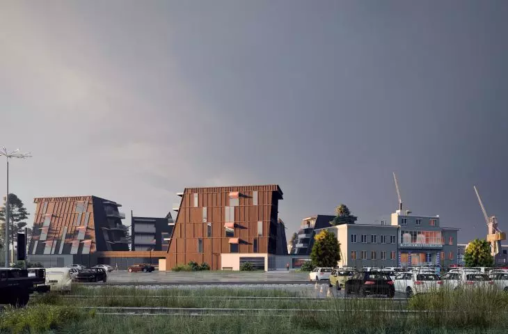 Hotel by the Wladyslaw IV pool in Gdansk, view from the land side