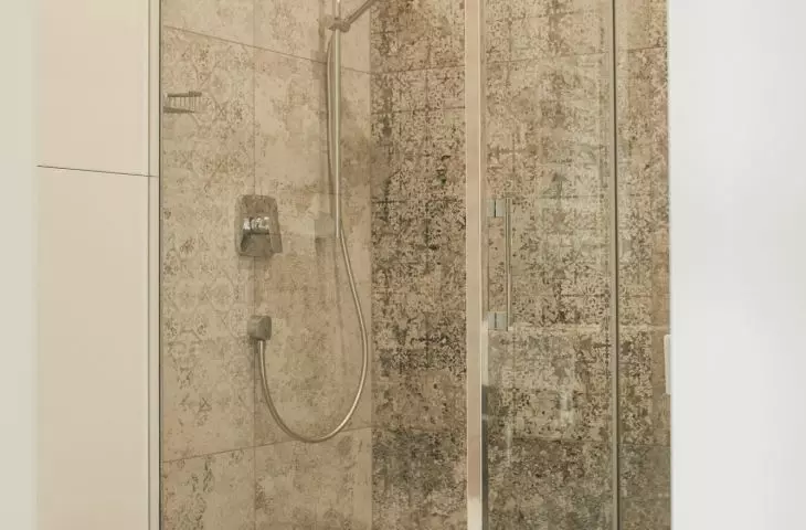 Spacious shower and silver elements 