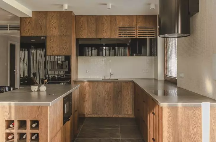 Kitchen with wooden furniture