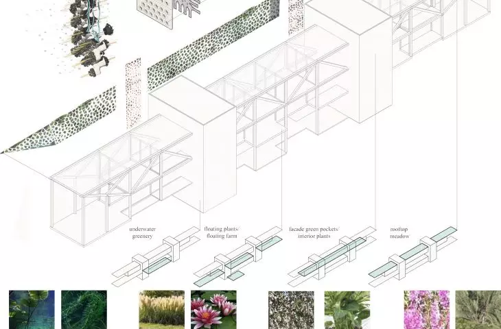 Bridge structure and plants present