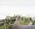 There are gardens and a meadow on the terrace