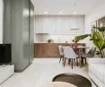 Bright kitchen and green apartment development