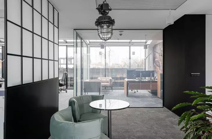 LOFT style office - Priva Lite LCD glass wall with variable transparency