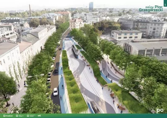 wizualizacja; widok w stronę ulicy Grzegórzeckiej