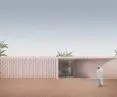 The pavilion has a horizontal form