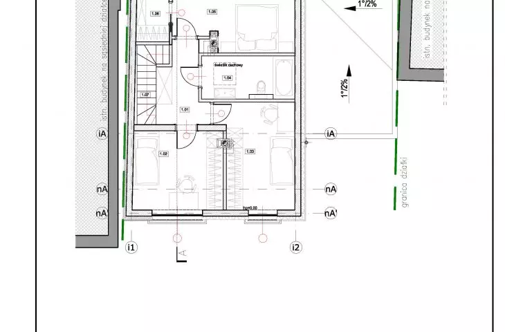 Unsymmetrical semi-detached house, first floor