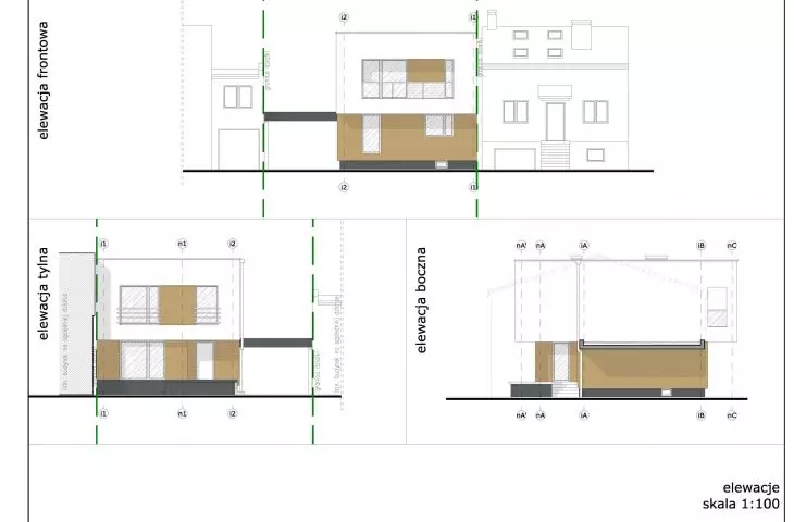 Unsymmetrical semi-detached house, elevations