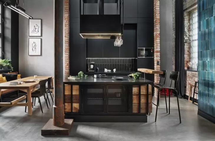 matte-finished black kitchen
